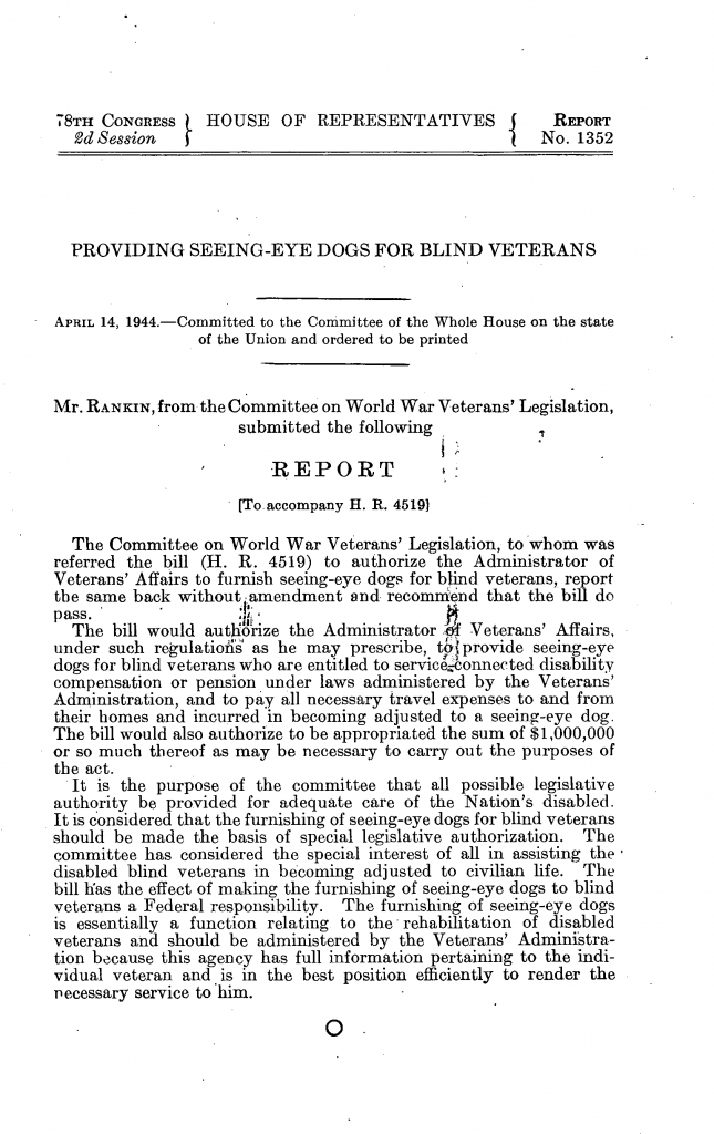 House report about seeing eye dogs