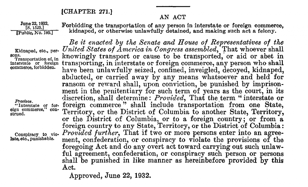 The Federal Kidnapping Act