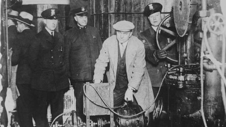 Man making illegal alcohol during prohibition