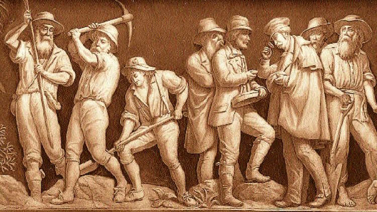 Lithograph of gold miners