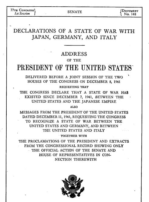 U.S. declaration of war on Germany, Italy, and Japan