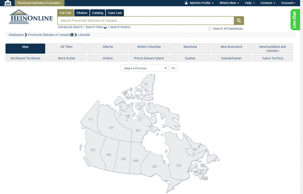 Provincial Statutes of Canada map view
