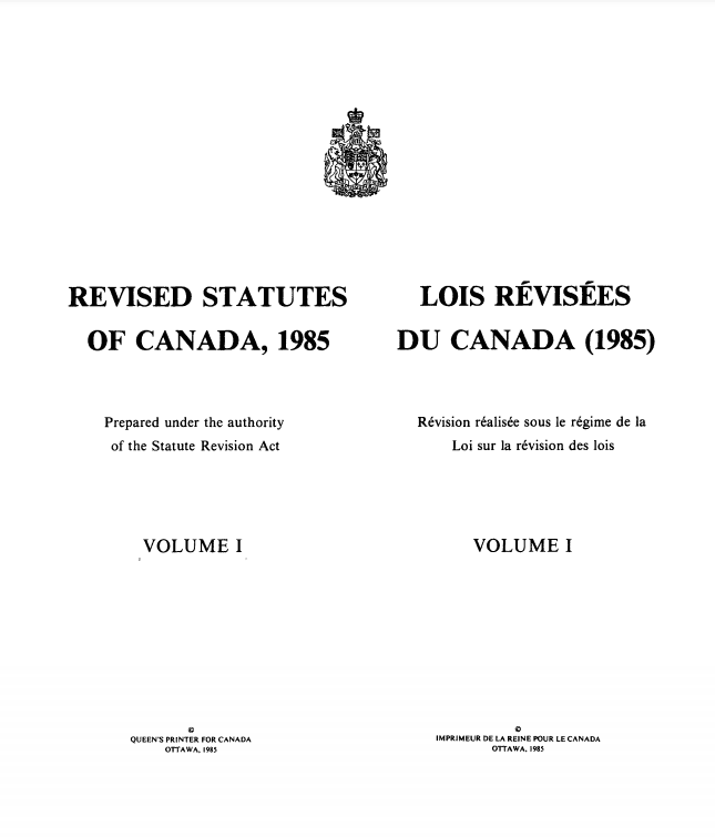 Revised Statutes of Canada 1985 cover page