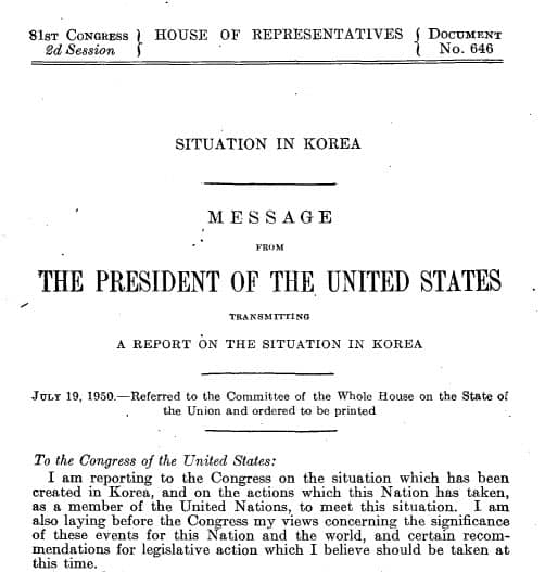 Message from the President on the situation in Korea