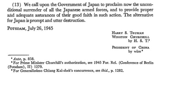 Truman call for Japan's surrender