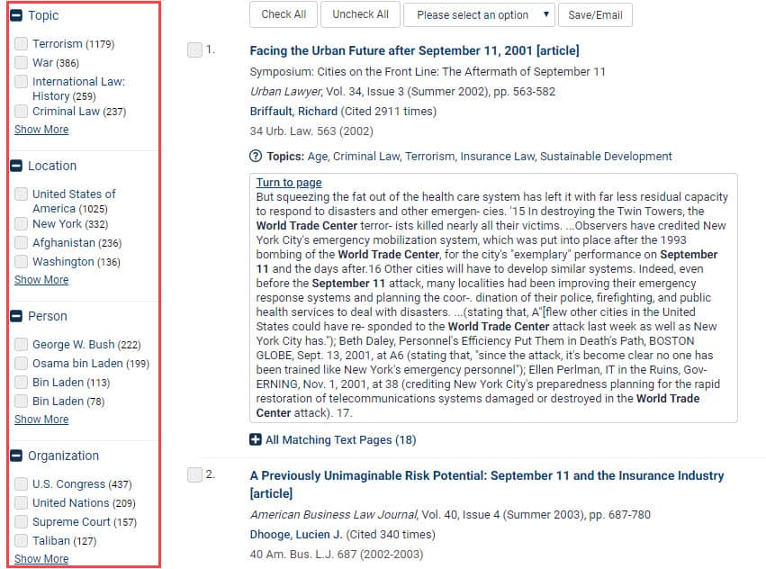 Search results page within Law Journal LIbrary