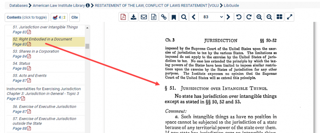 Screenshot of a restatement within the American Law Institute Library in HeinOnline