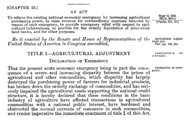 The Agricultural Adjustment Act in HeinOnline