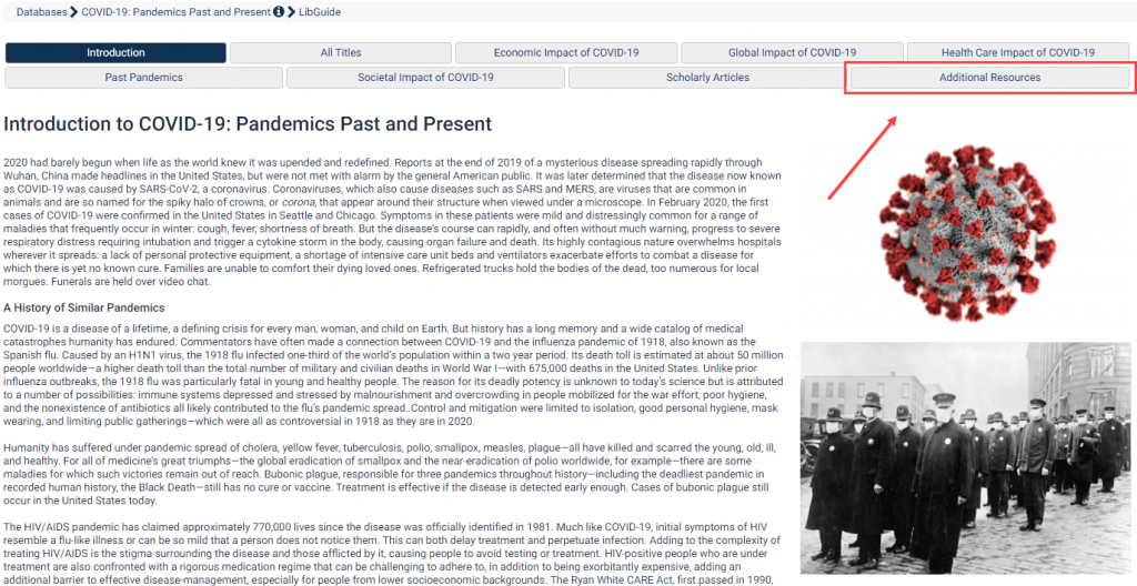 Additional Resources in the Covid-19: Pandemics past and present database in HeinOnline