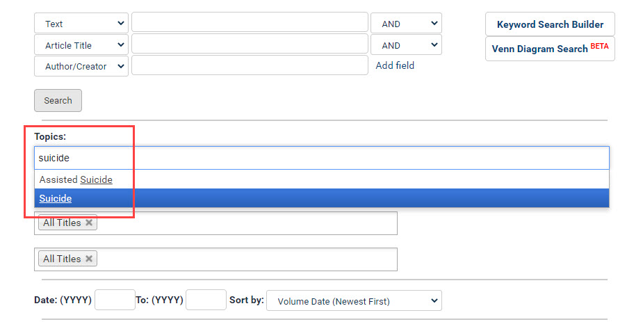 Screenshot of Advanced Search option within the Law Journal Library