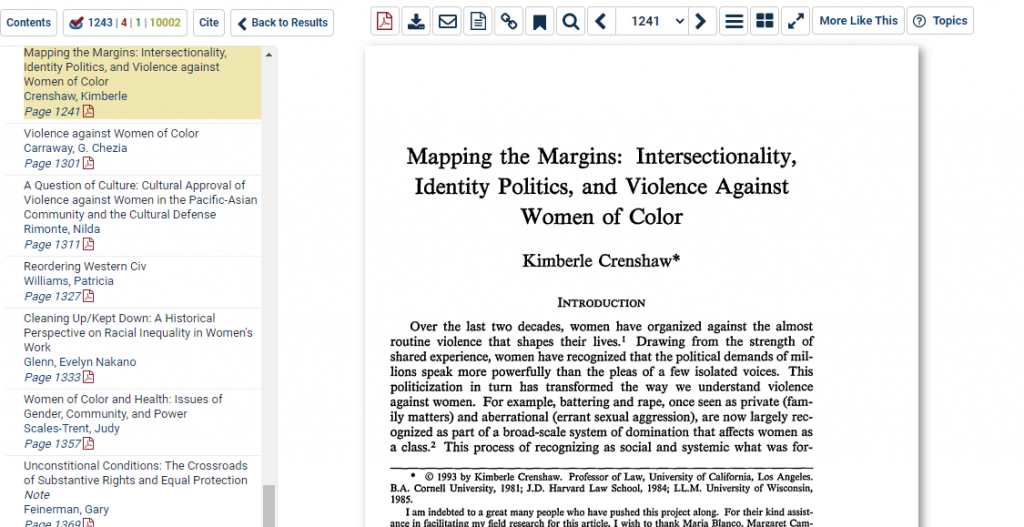 Screenshot of Article in Law Journal Library