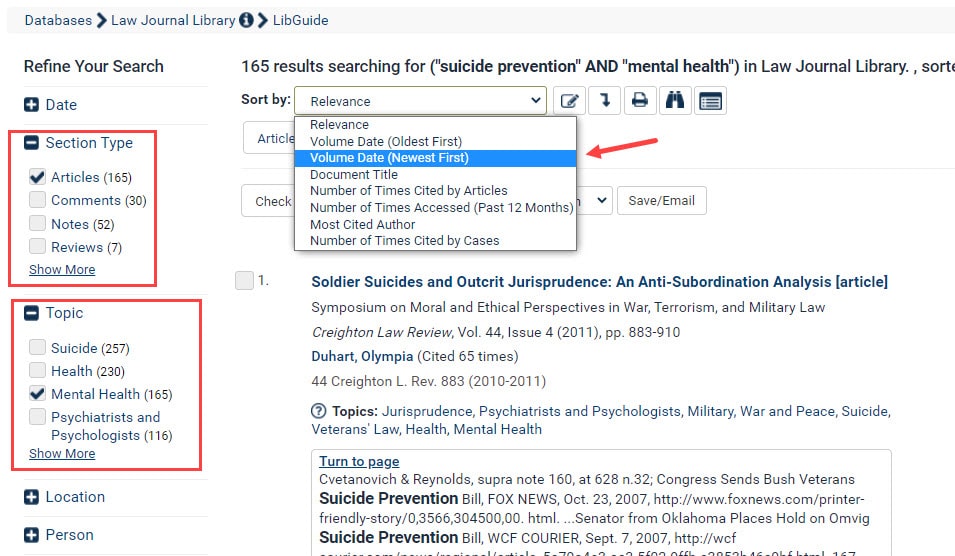 Screenshot of Search Results in HeinOnline