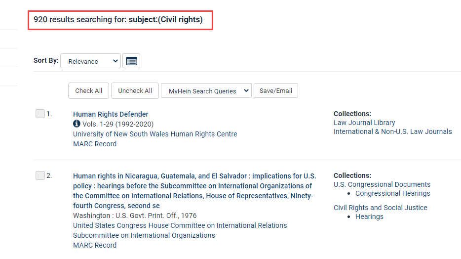 Catalog Search results in HeinOnline