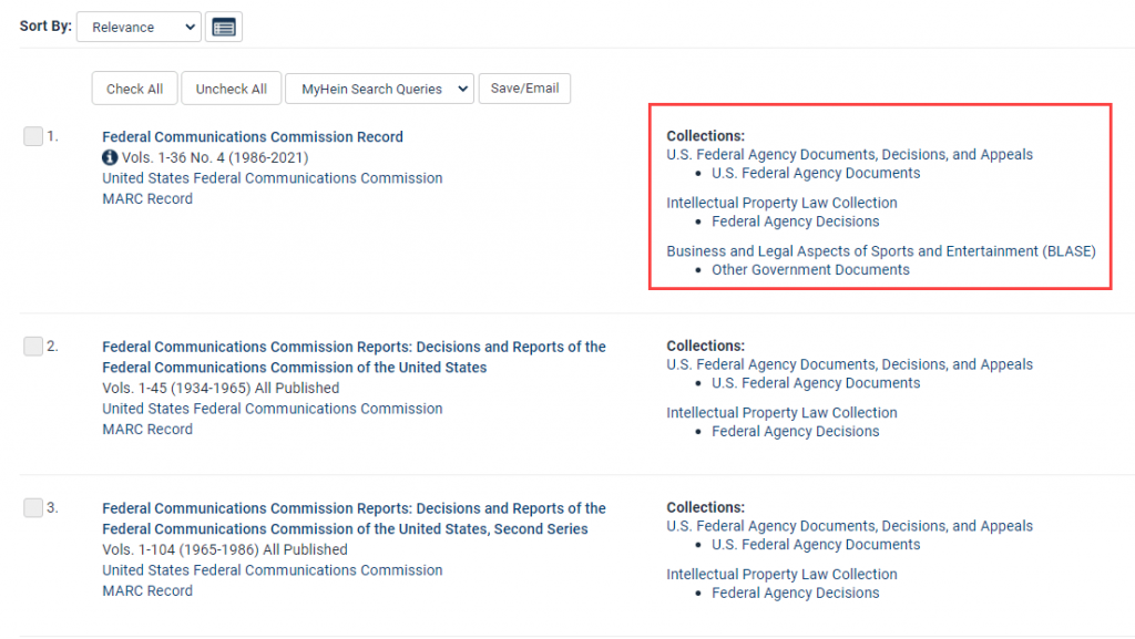 HeinOnline search results for FCC Record