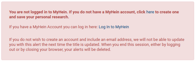 Screenshot of MyHein Log in prompt 