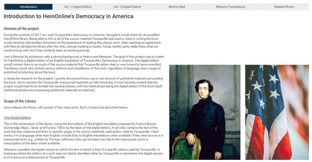 Screenshot of Introduction to HeinOnline's Democracy in America