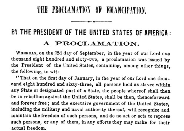 Screenshot of the Proclamation of Emancipation