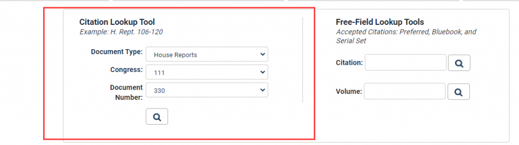 Lookup tools in HeinOnline's U.S. Congressional Serial Set