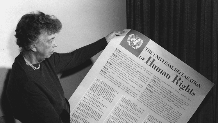 Eleanor Roosevelt holding the Universal Declaration of Human Rights