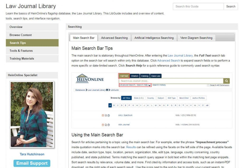 Screenshot of the Law Journal Library LibGuide
