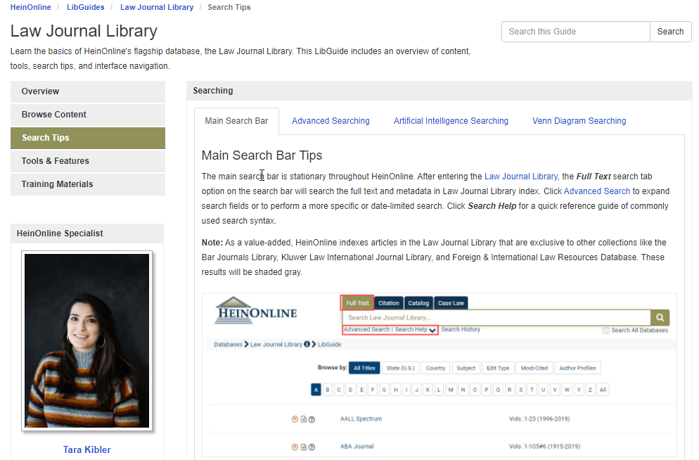 Screenshot of Law Journal Library LibGuide