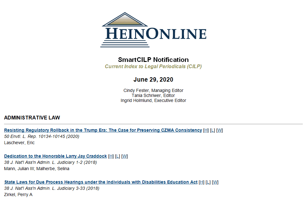 SmartCILP Notification from HeinOnline