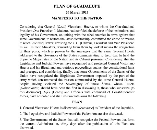 Screenshot of the Plan of Guadalupe 
