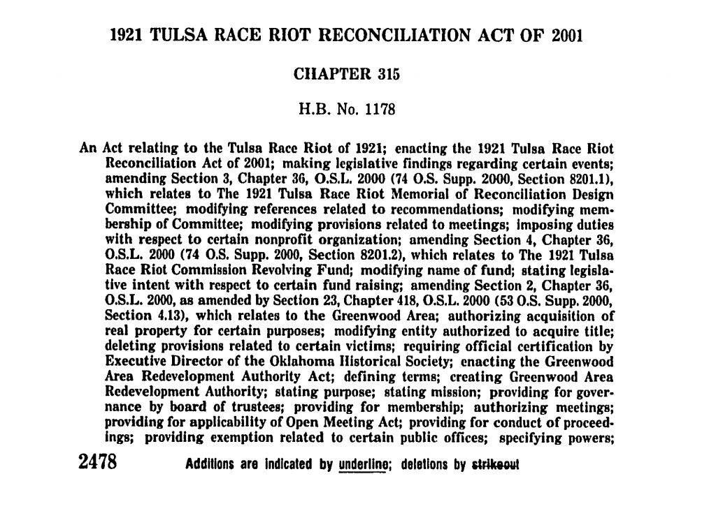 1921 Tulsa Race Riot Reconciliation Act of 2001