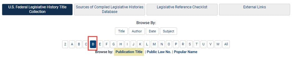Screenshot of U.S. Federal Legislative History Title Collection