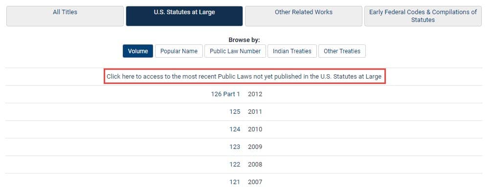 Screenshot of the U.S. Statutes at Large