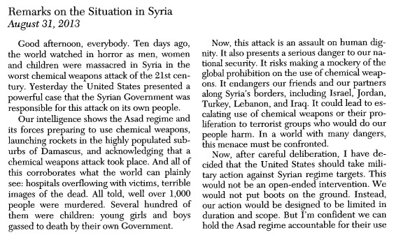 Screenshot of Obama’s remarks on the situation in Syria in HeinOnline