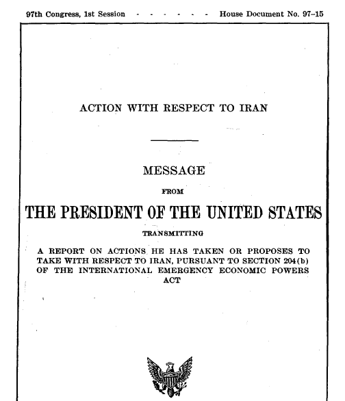 Screenshot of action with respect to Iran