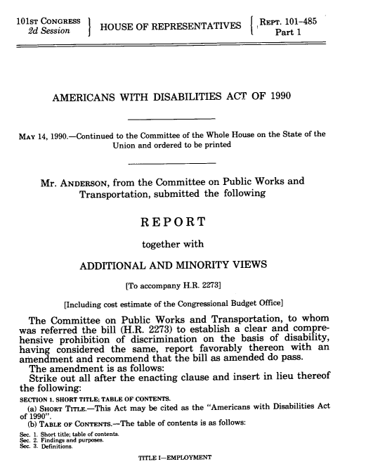 Screenshot of Americans with Disabilities Act
