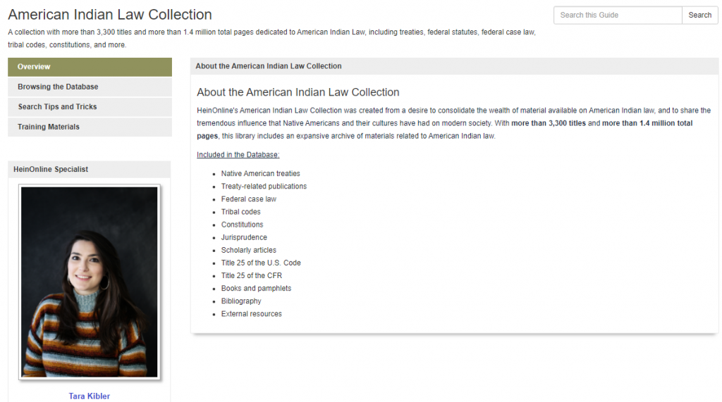 Screenshot of American Indian Law Collection LibGuide