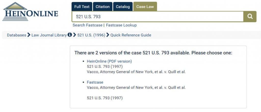 HeinOnline case law search for 521 U.S. 793
