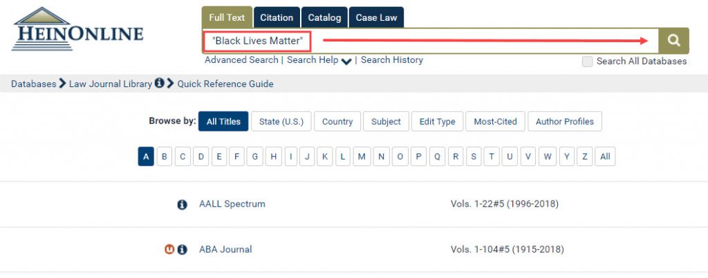 HeinOnline full text search example