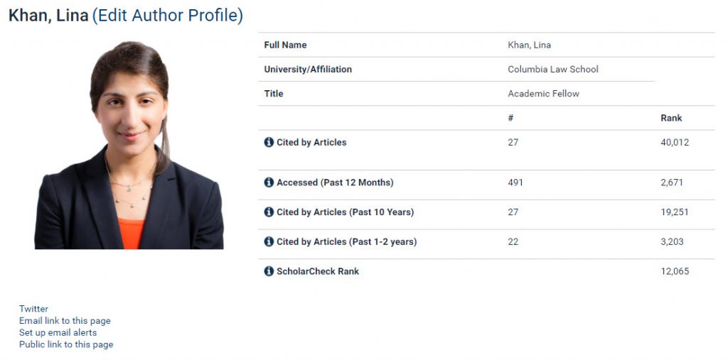 Screenshot of Author Profile Page at HeinOnline
