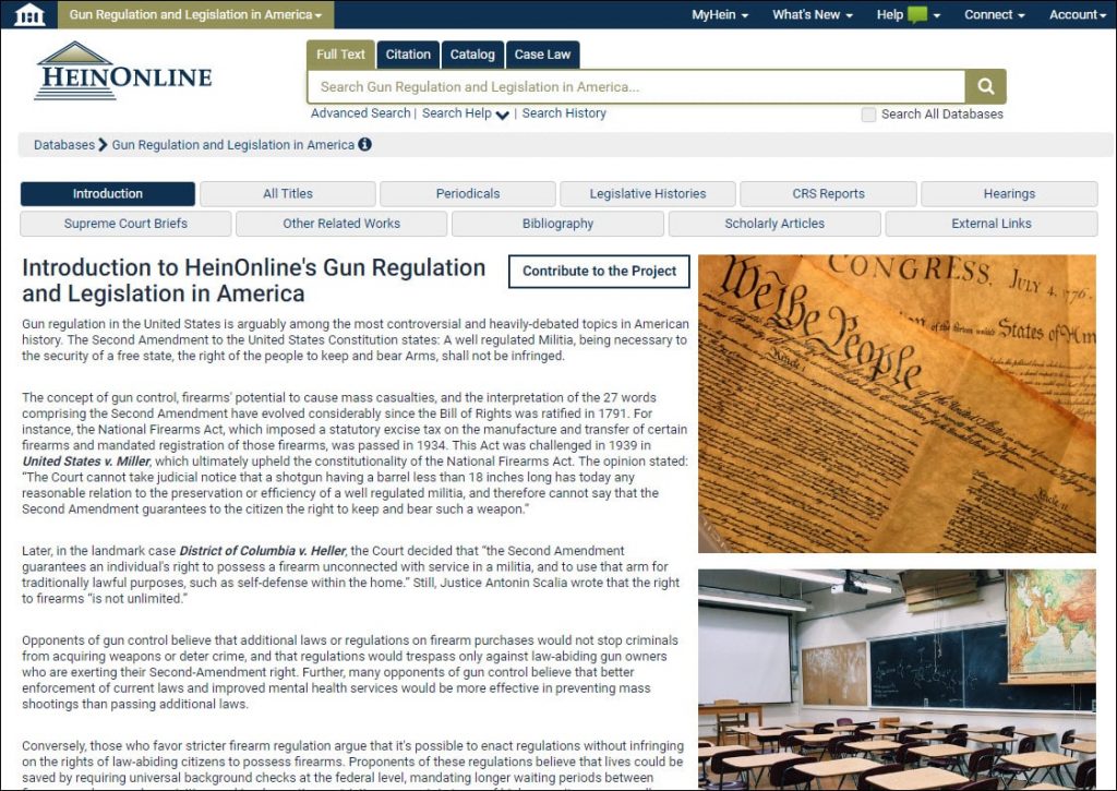 Gun Regulation and Law landing page
