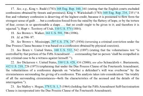 Screenshot of highlighted citations within an article in HeinOnline