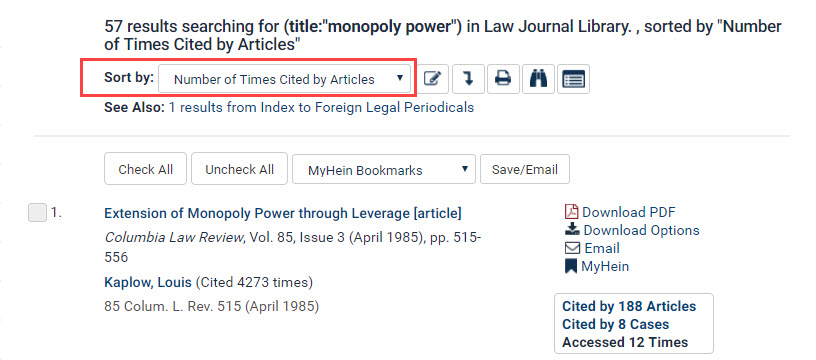 Screenshot of Number of Times Cited by Articles in search results