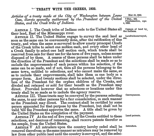 Screenshot of Treaty with the Creeks