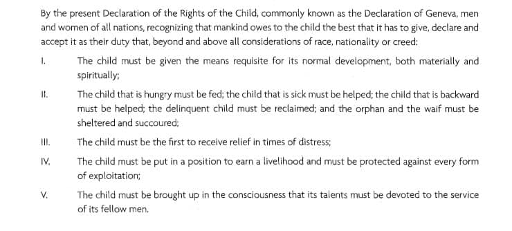 Screenshot of Declaration of the Rights of the Child
