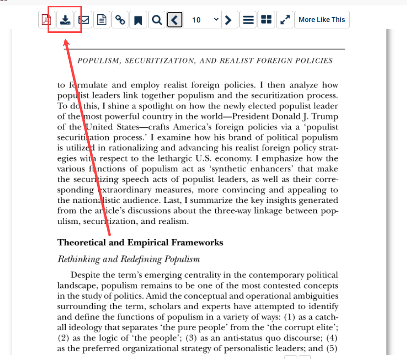 Screenshot of the article Explaining the Three-Way Linkage between Populism, Securitization, and Realist Foreign Policies
