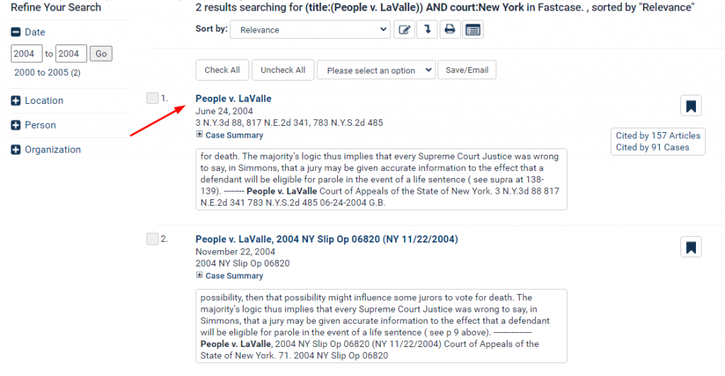 Screenshot of People v. LaValle in HeinOnline