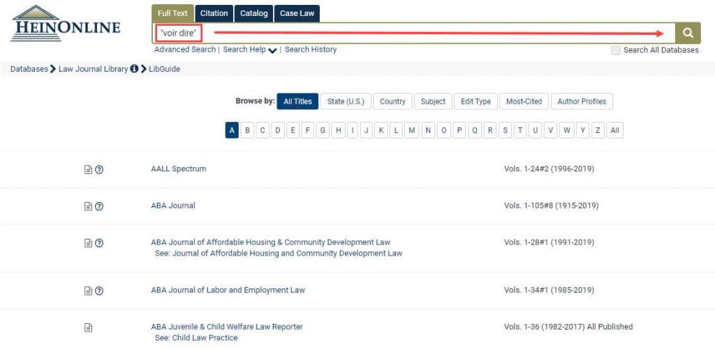 Law Journal Library full text search example