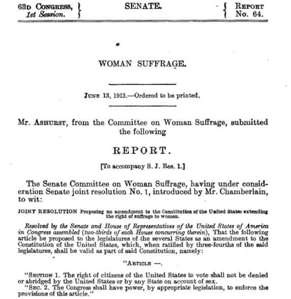 Screenshot of Woman Suffrage document in HeinOnline