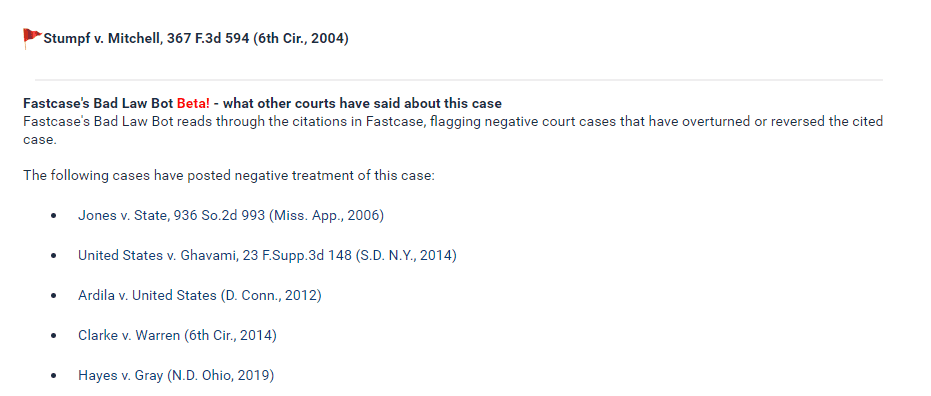 Screenshot of Negative Treatment Indicated, which is hyperlinked, to view a list* of cases in HeinOnline