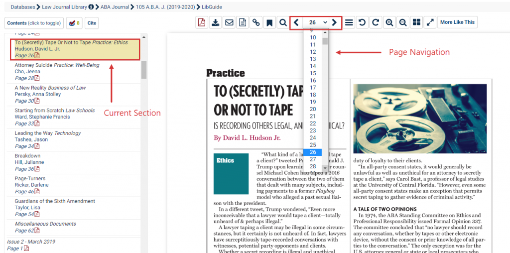 Screenshot of Navigating on a Page in HeinOnline