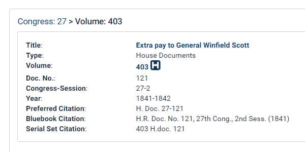 Screenshot of Congress 27, volume 43 details