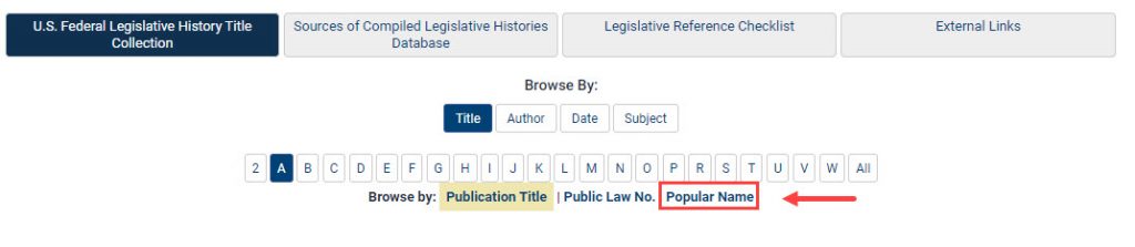Screenshot of U.S. Federal Legislative History Library Search in HeinOnline